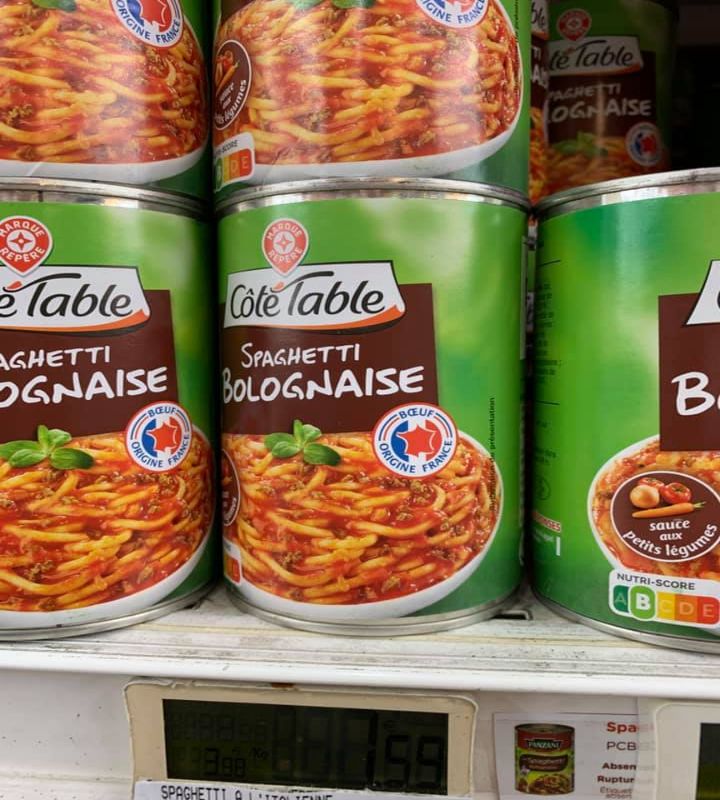 Spaghetti alla bolognese in lattina, Francia