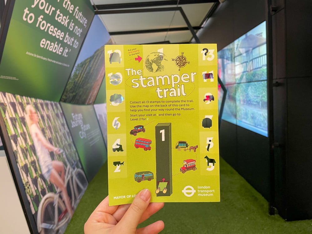 Percorso del London Transport Museum con spazio per i timbri da apporre nei punti di interesse