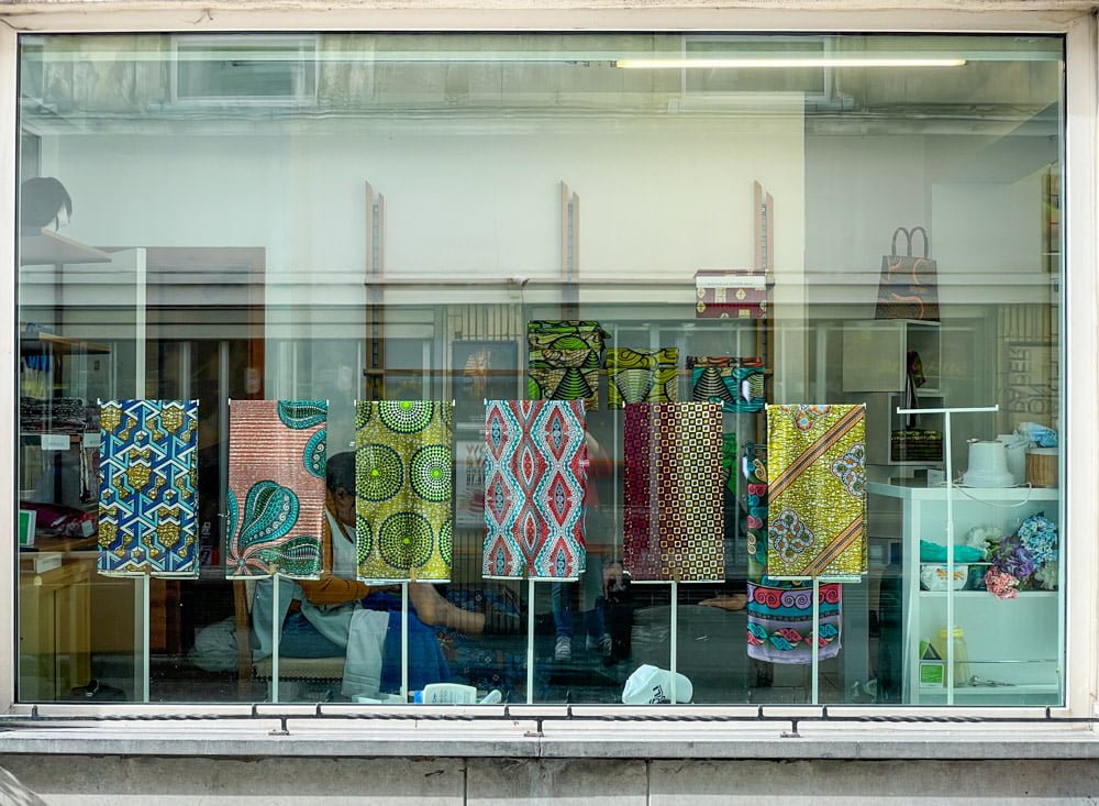 Negozio di tessuti wax a Matongé, Bruxelles