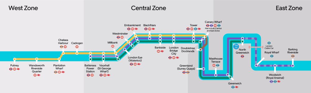 Mappa dei battelli fluviali di Londra