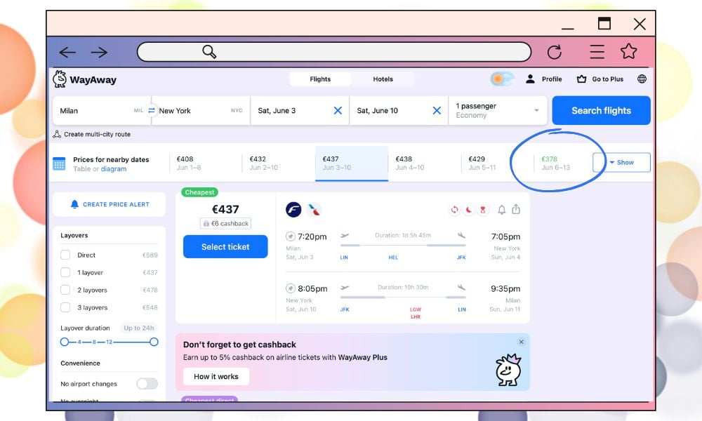 WayAway: ricerca voli Milano New York