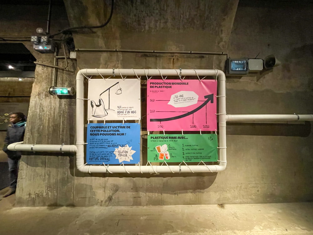 Informazioni sull'impatto della plastica nell'ambiente al Museo delle Fogne di Parigi