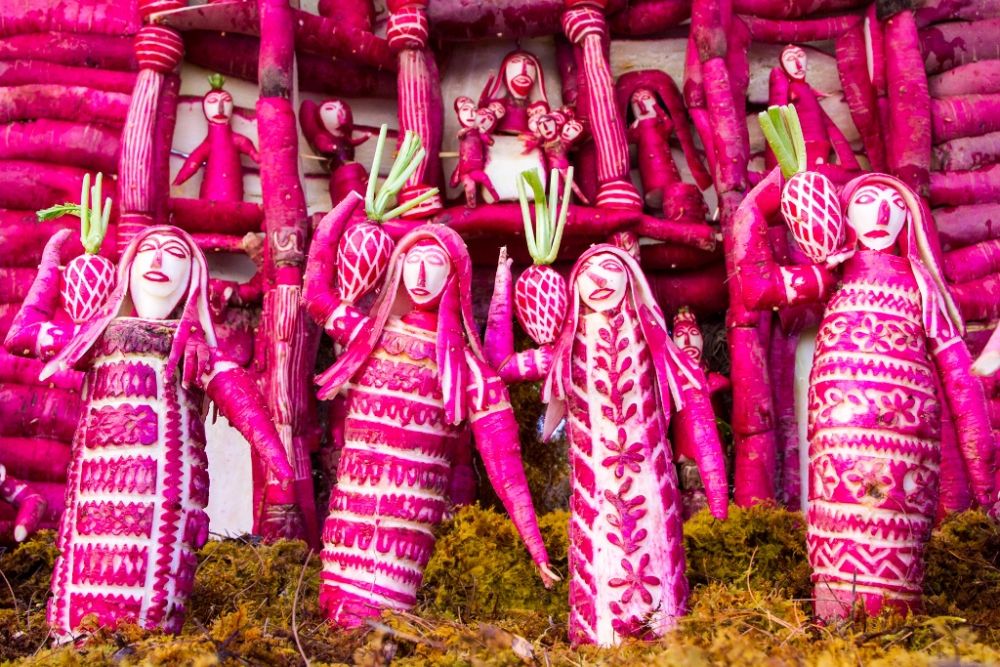 Ravanelli intagliati per la Noche de Rábanos a Oaxaca, Messico