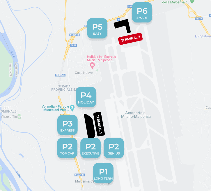 Mappa parcheggi dell'aeroporto di Milano Malpensa