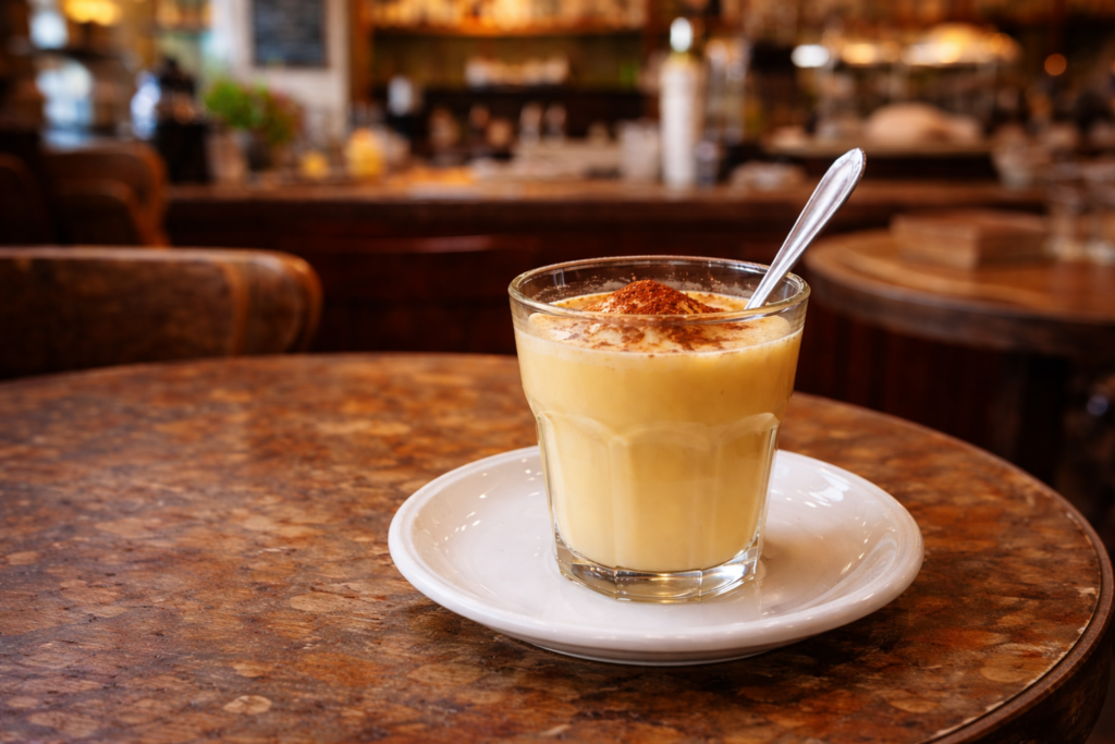 Bicchiere di zabaione servito in un bar
