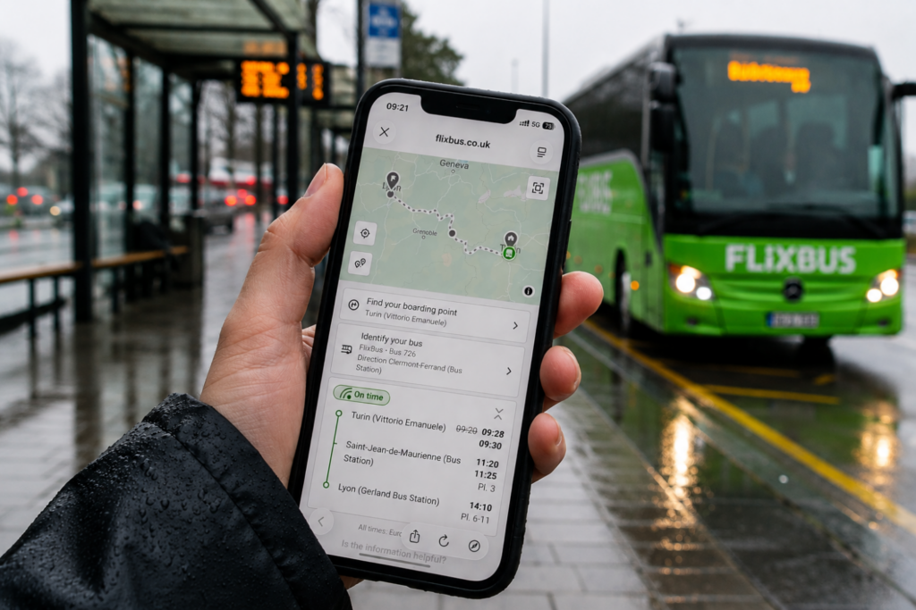 App Flixbus che segnala il bus in orario nonostante il ritardo