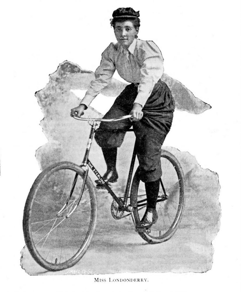 Ritratto di Annie Londonderry in bicicletta