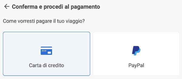 Schermata di pagamento di Bookaway
