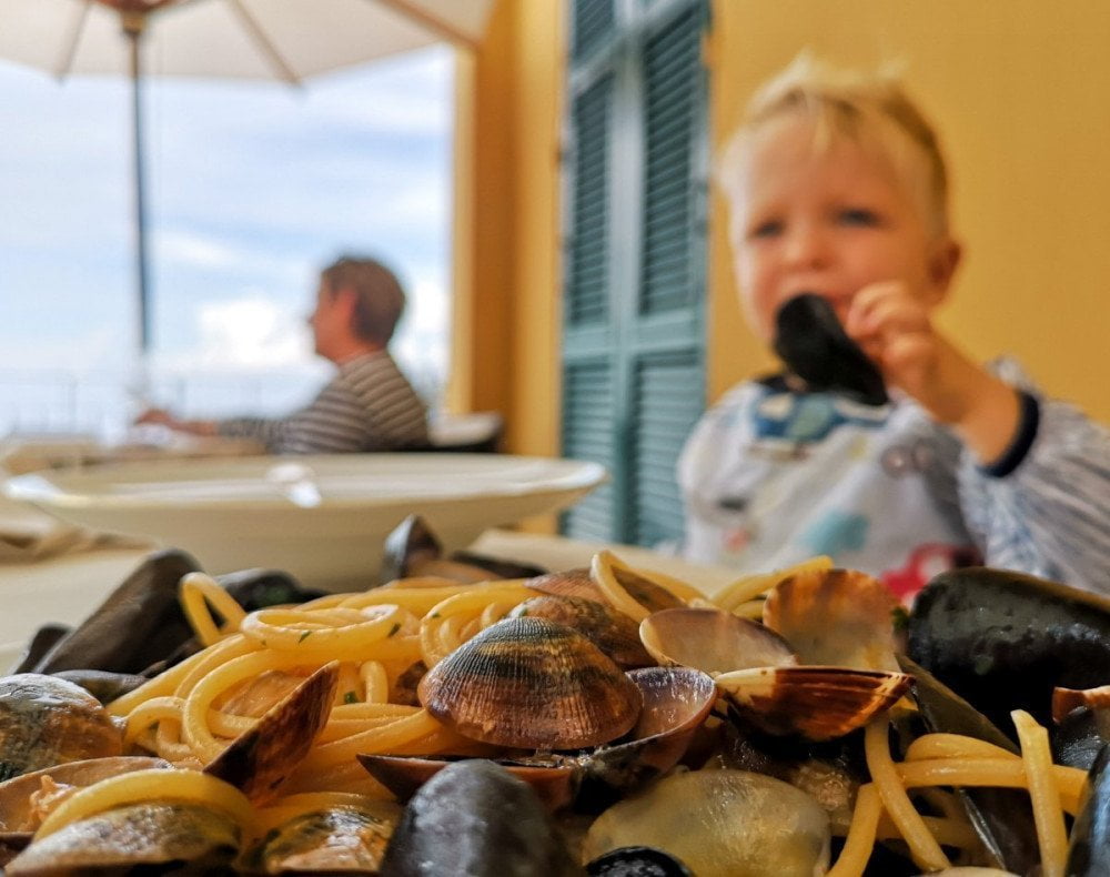 Pasta cozze e vongole al ristorante dell'hotel Cenobio dei Dogi di Camogli