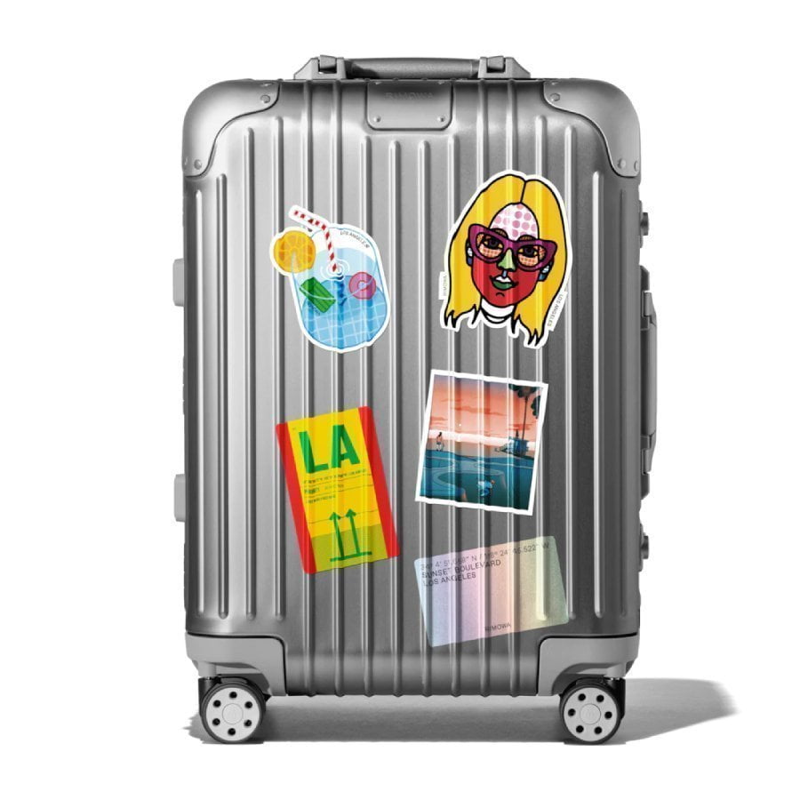 Adesivi in vinile da attaccare alla valigia a tema Los Angeles progettati dallo studio Meiré und Meiré di Colonia per Rimowa