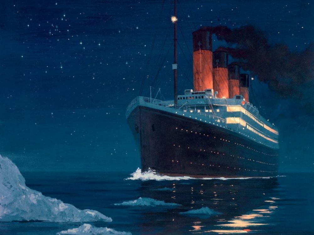 Illustrazione del transatlantico Titanic prima del naufragio
