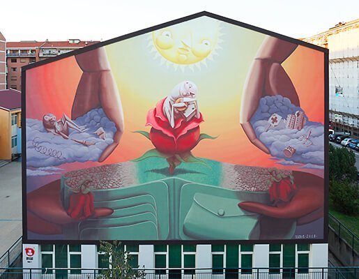 Murales Goal 1: Stop Poverty di Zed1 a Torino per il progetto di arte urbana TOward 2030