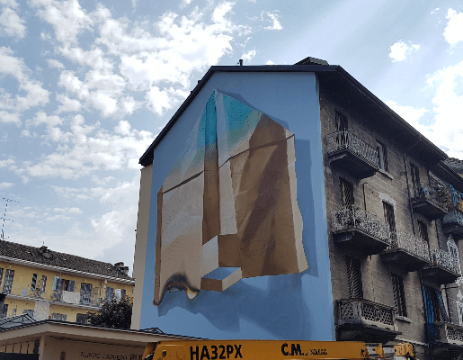 Murales Goal 12: Responsible Consumption and Production di Nevercrew a Torino per il progetto di arte urbana TOward 2030