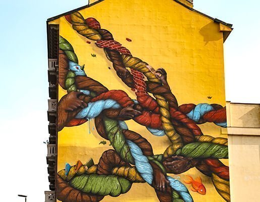 Murales Goal 17: Partnership for the Goals di Monkeys Evolution a Torino per il progetto di arte urbana TOward 2030