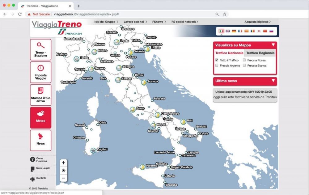 Il meteo offerto dal servizio ViaggiaTreno di Trenitalia