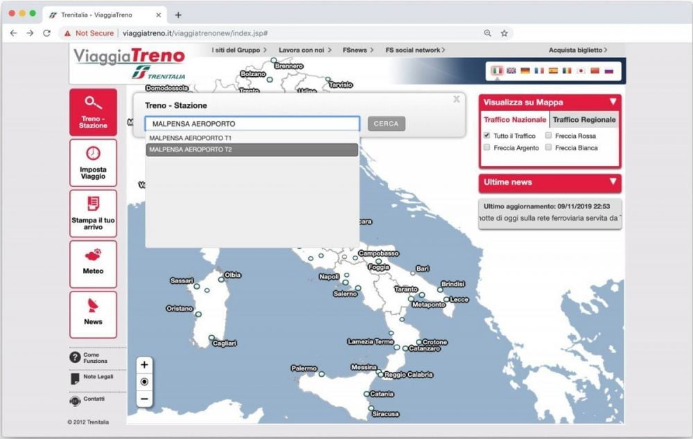 Come selezionare un treno o una stazione sul servizio ViaggiaTreno di Trenitalia